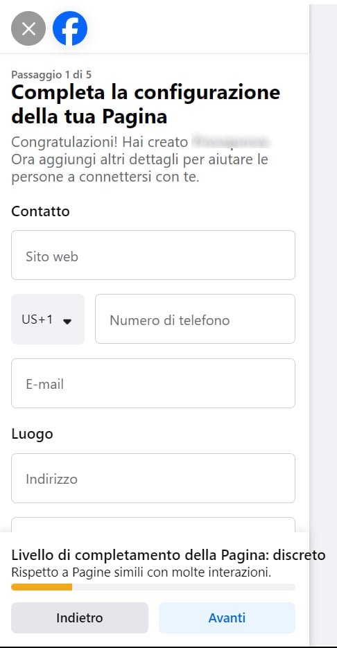 Completa la configurazione della pagina