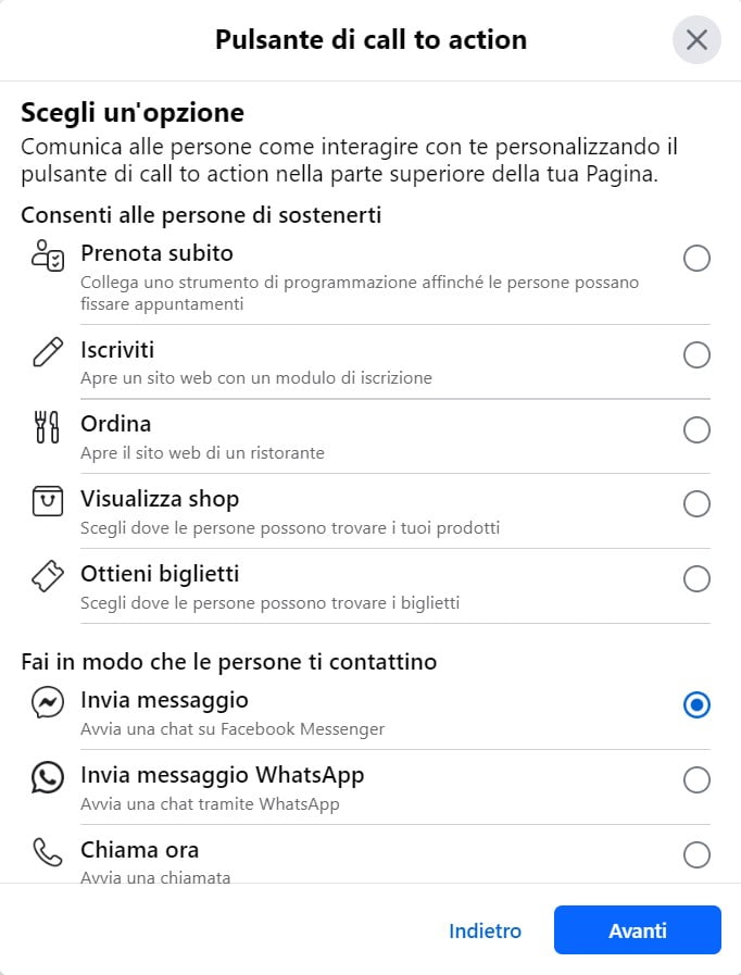 Opzione per Call To Action