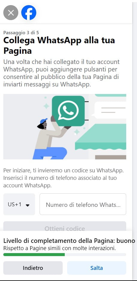 Collega Whatsapp alla pagina facebook